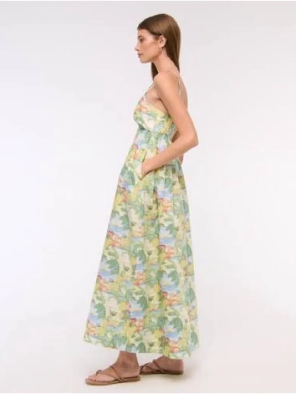 Abercrombie & Fitch Tropical Print Maxi Dress in Yellow, Green and Blue